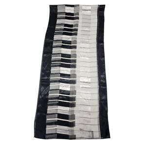 Vintage Piano Keys Black White Sheer Satin Polyester Oblang Scarf Wrap 60X13"